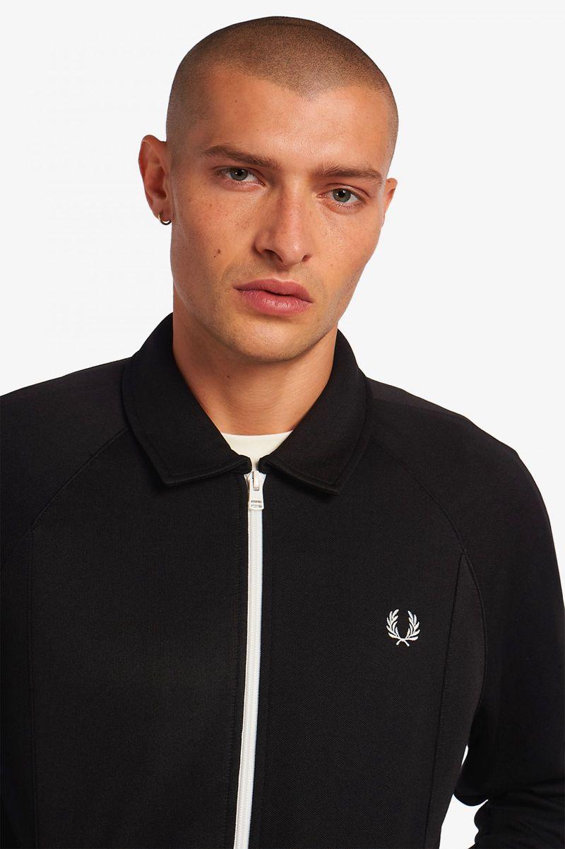 Black Fred Perry Reverse Panel Track Men's Jackets | PH 1237QMAZ